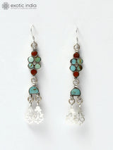 Coral and Royston Turquoise Sterling Silver Dangle Earrings