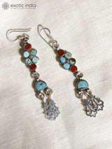 Coral and Royston Turquoise Sterling Silver Dangle Earrings