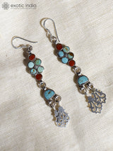 Coral and Royston Turquoise Sterling Silver Dangle Earrings