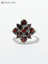 Garnet Stone Studded Sterling Silver Ring