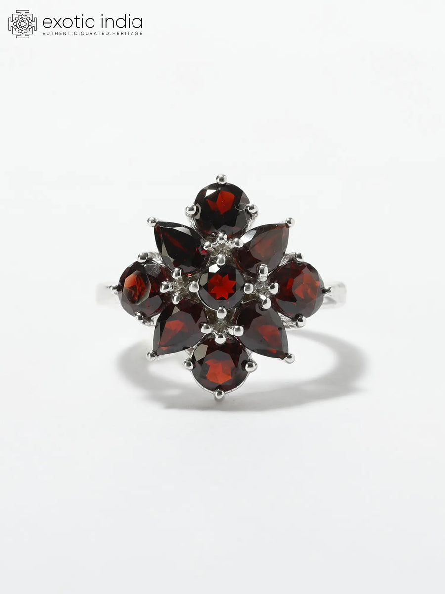 Garnet Stone Studded Sterling Silver Ring