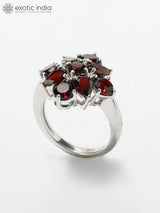 Garnet Stone Studded Sterling Silver Ring