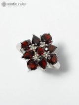 Garnet Stone Studded Sterling Silver Ring