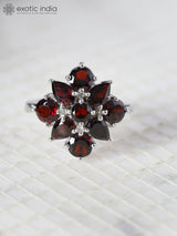 Garnet Stone Studded Sterling Silver Ring