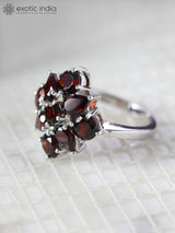 Garnet Stone Studded Sterling Silver Ring