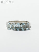 Oval Faceted Blue Topaz Sterling Silver Ring