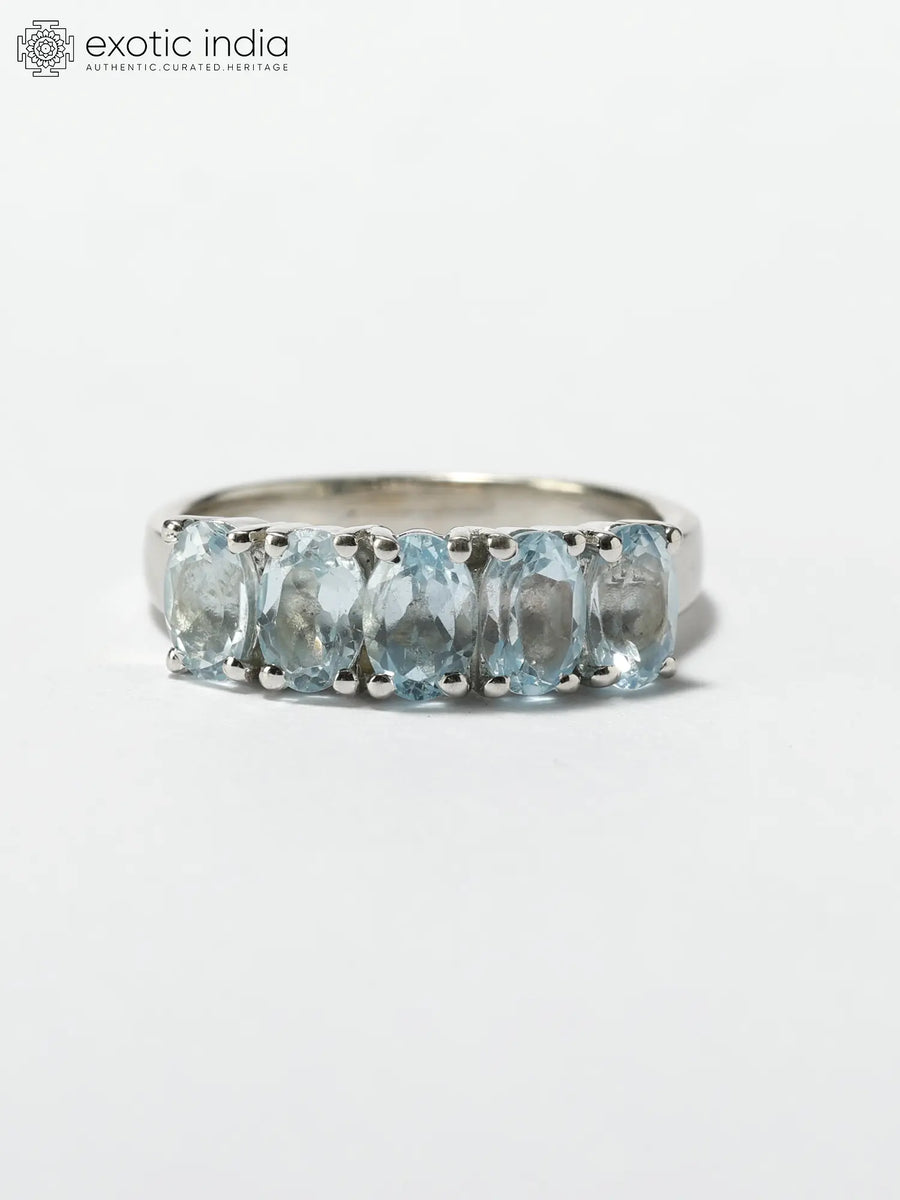 Oval Faceted Blue Topaz Sterling Silver Ring