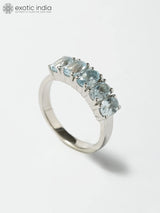 Oval Faceted Blue Topaz Sterling Silver Ring