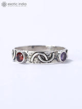 Multi Gemstone Studded Sterling Silver Band Ring