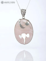 Rose Quartz and Silver Ganesha Sterling Silver Pendant