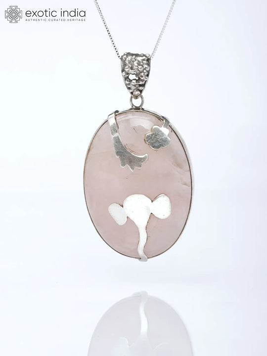 Rose Quartz and Silver Ganesha Sterling Silver Pendant