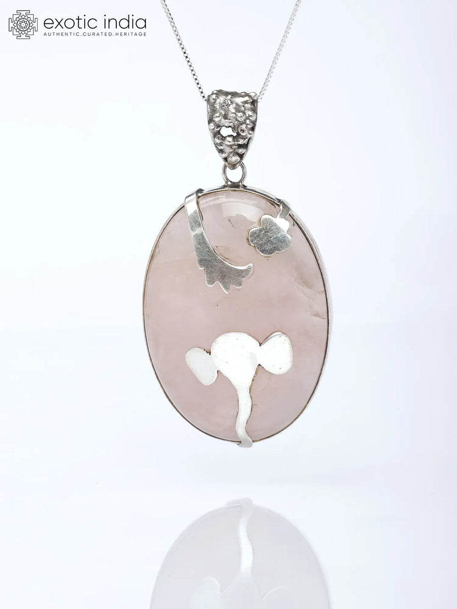 Rose Quartz and Silver Ganesha Sterling Silver Pendant