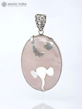 Rose Quartz and Silver Ganesha Sterling Silver Pendant