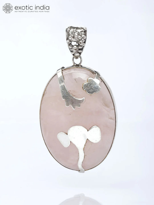 Rose Quartz and Silver Ganesha Sterling Silver Pendant