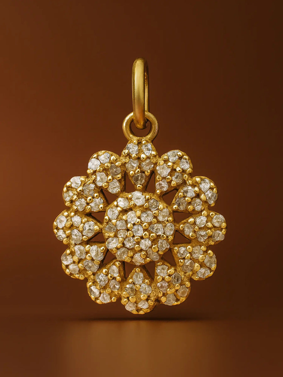 Diamond Flower Gold Plated Sterling Silver Pendant