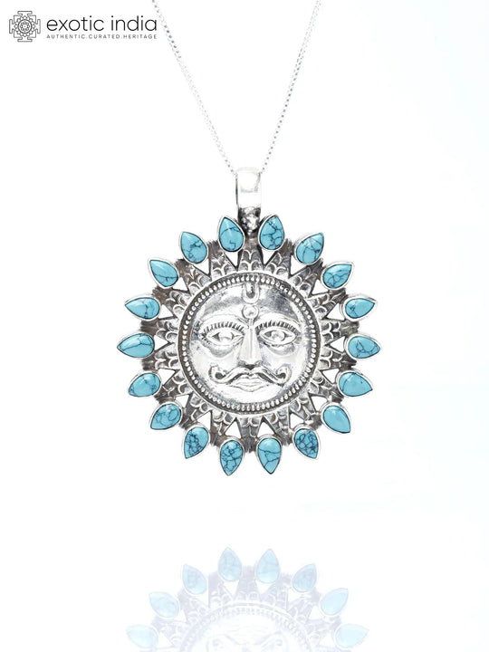 Lord Surya Sterling Silver Pendant with Tibetan Turquoise