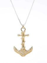 Diamond Anchor Gold Plated Sterling Silver Pendant
