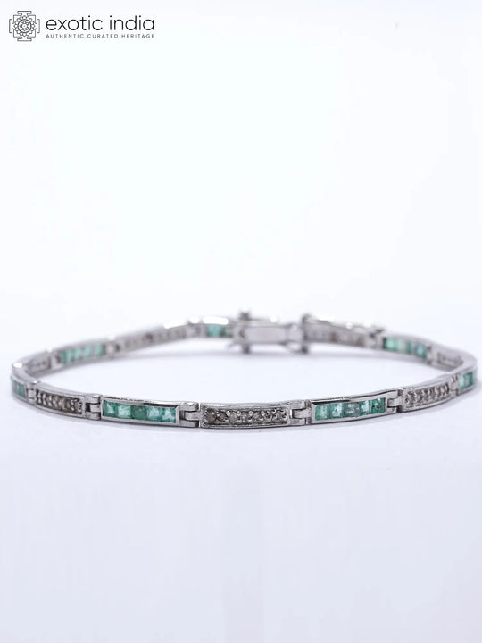 Green Onyx and Diamond Sterling Silver Tennis Bracelet