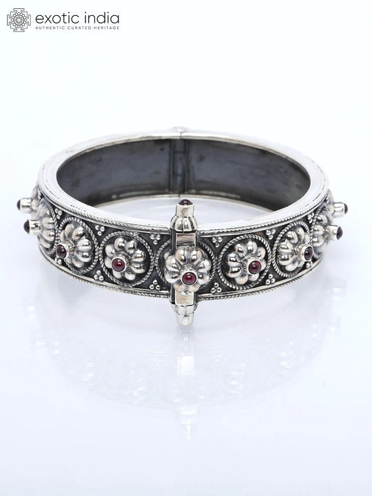 Garnet Sterling Silver Openable Bangle
