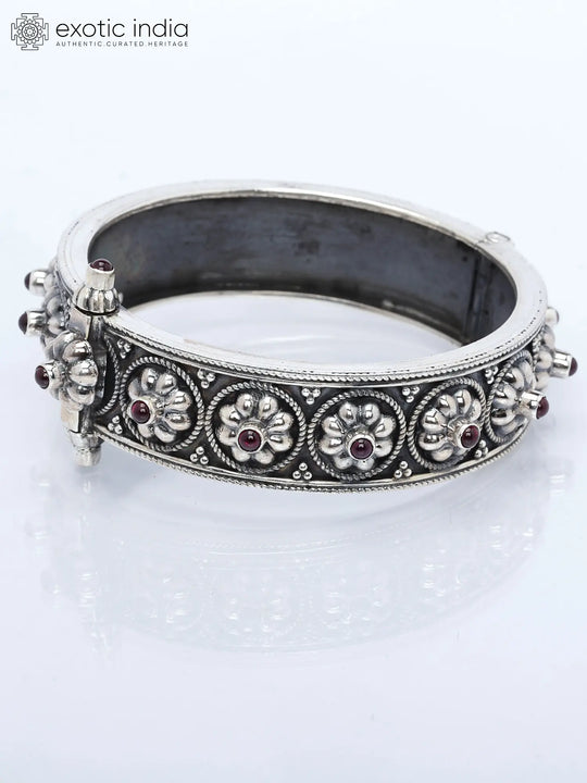 Garnet Sterling Silver Openable Bangle
