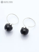 Black Onyx Drop Hook Earrings in Sterling Silver