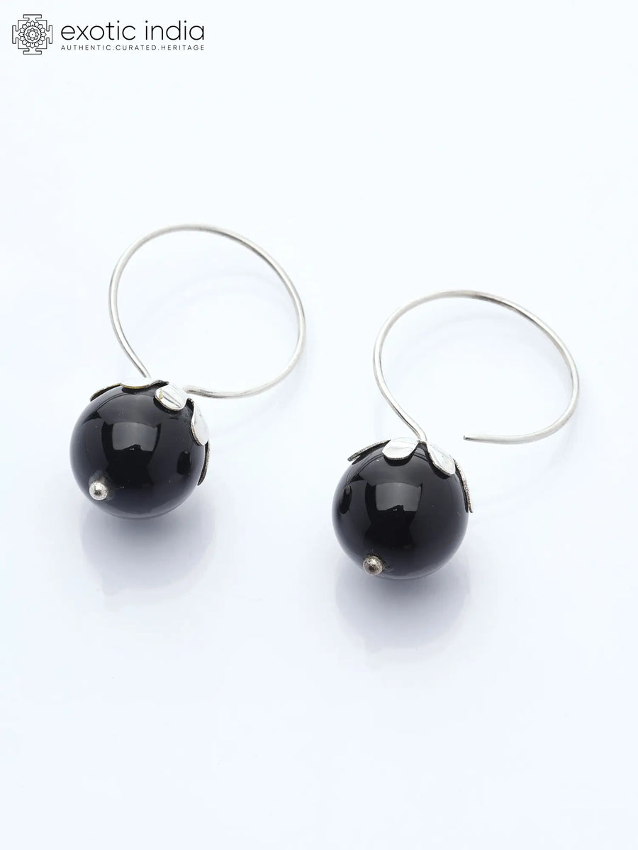 Black Onyx Drop Hook Earrings in Sterling Silver