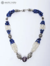 Lapis Lazuli and Clear Quartz Chips Sterling Silver Necklace
