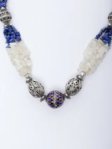 Lapis Lazuli and Clear Quartz Chips Sterling Silver Necklace