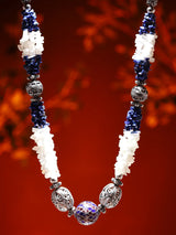 Lapis Lazuli and Clear Quartz Chips Sterling Silver Necklace
