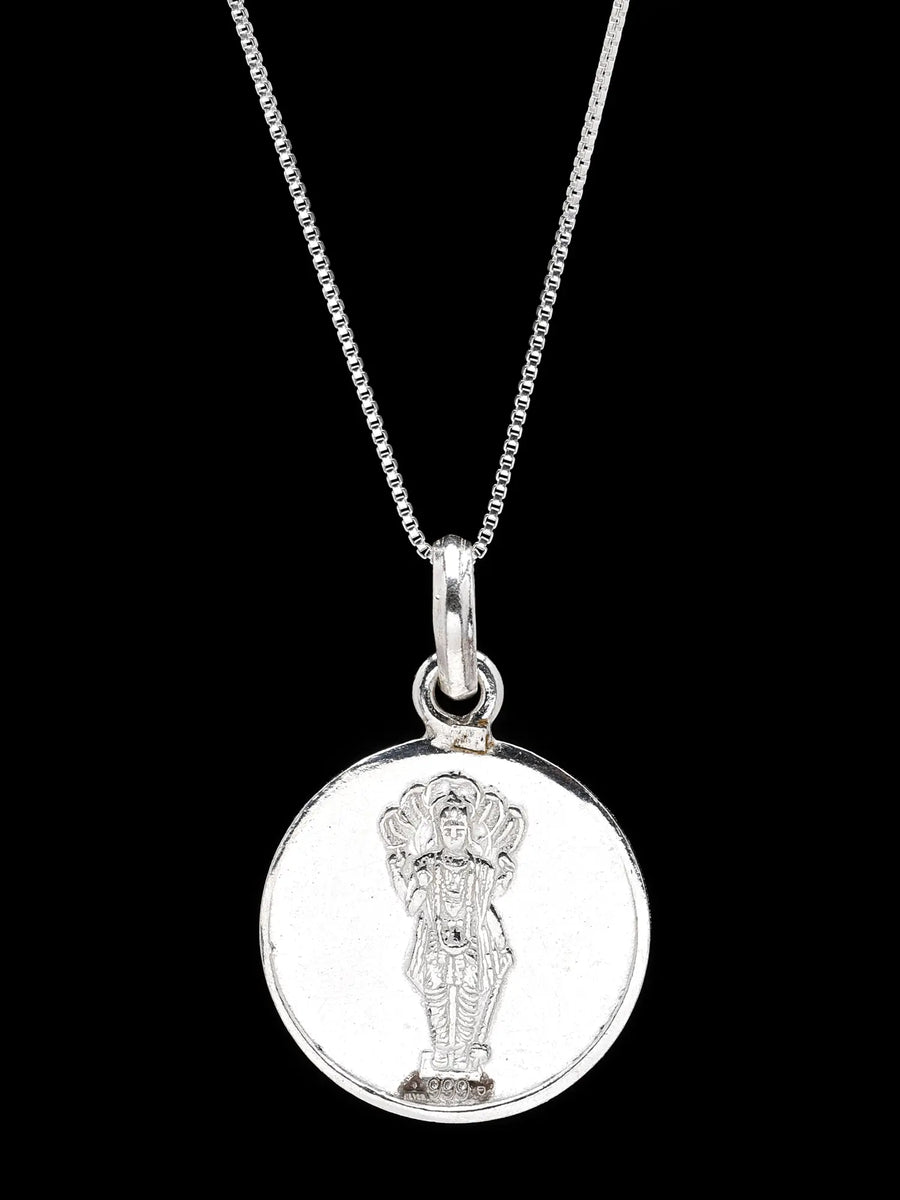 Chaturbhuja Vishnu and Pitra Dosh Yantra Silver Pendant