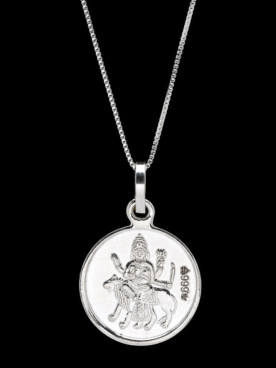 Maa Katyayani and Yantra Reverse 999 Silver Pendant