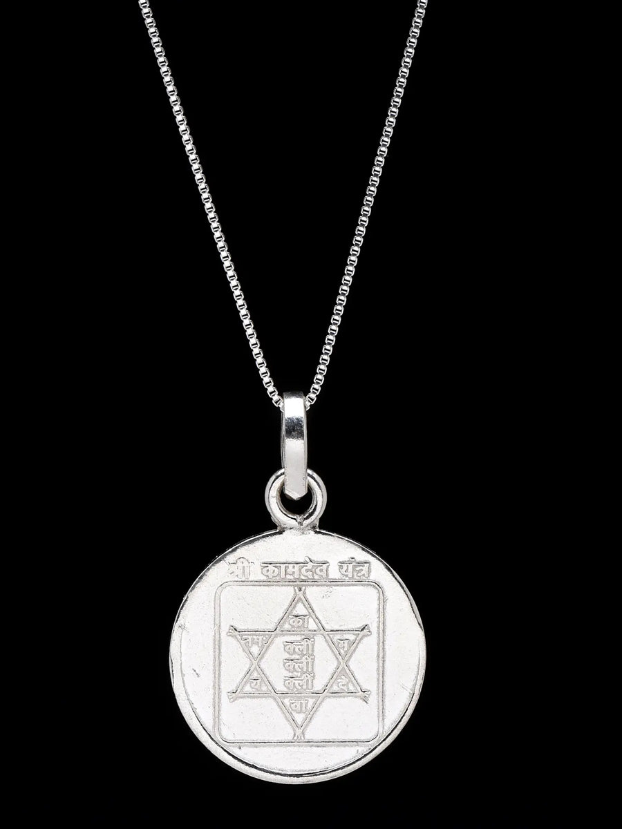 Shri Kamdev and Aakarshan Yantra 999 Silver Pendant