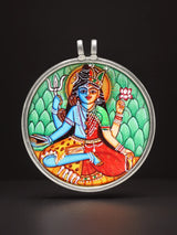 Handpainted Ardhanarishvara Sterling Silver Pendant