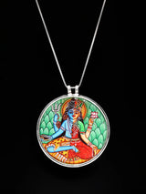 Handpainted Ardhanarishvara Sterling Silver Pendant