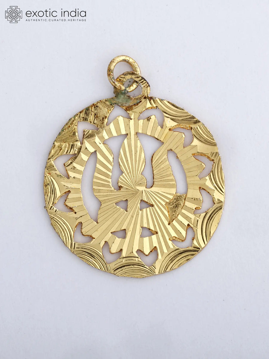 Trishul and Damru Motif Round Brass Pendant
