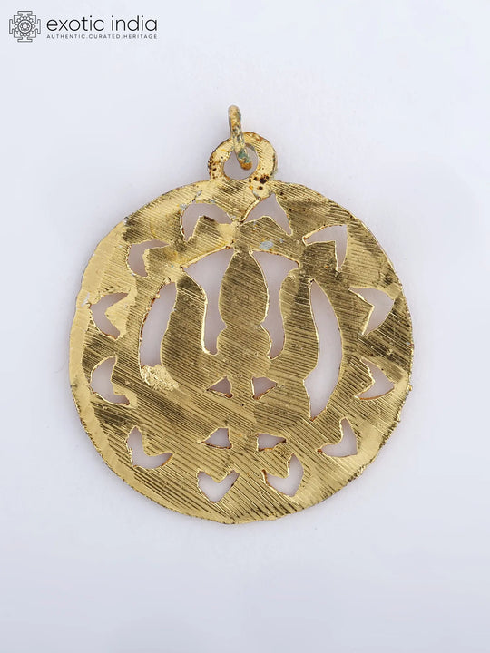 Trishul and Damru Motif Round Brass Pendant