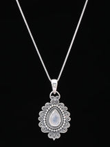 Teardrop Rainbow Moonstone Sterling Silver Pendant