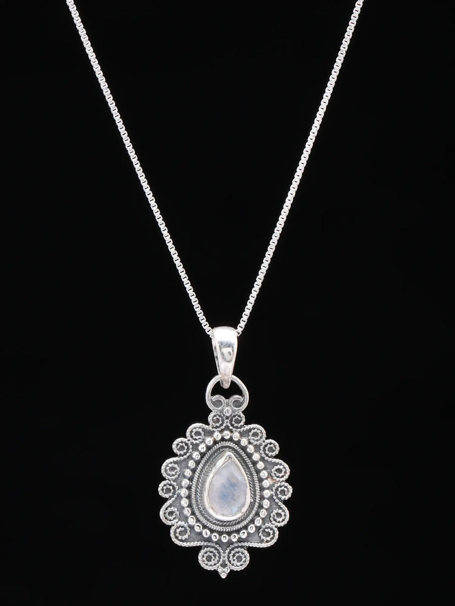 Teardrop Rainbow Moonstone Sterling Silver Pendant