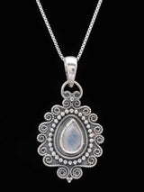 Teardrop Rainbow Moonstone Sterling Silver Pendant