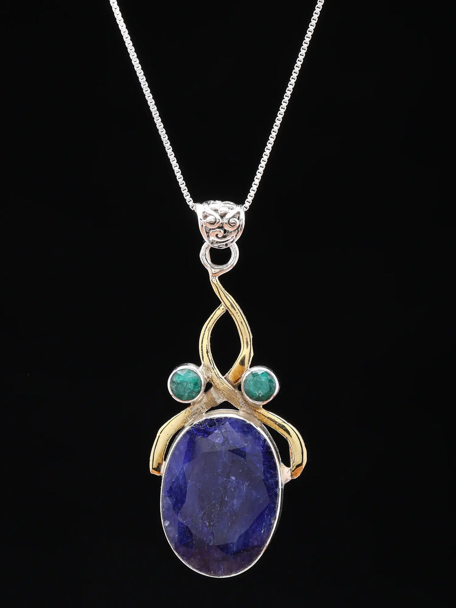 Lapis Lazuli and Green Onyx Sterling Silver Pendant