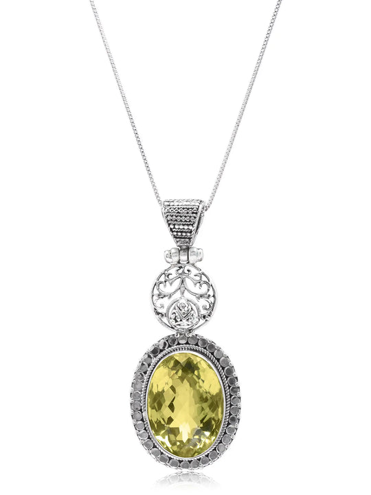 Faceted Oval Lemon Quartz Sterling Silver Pendant