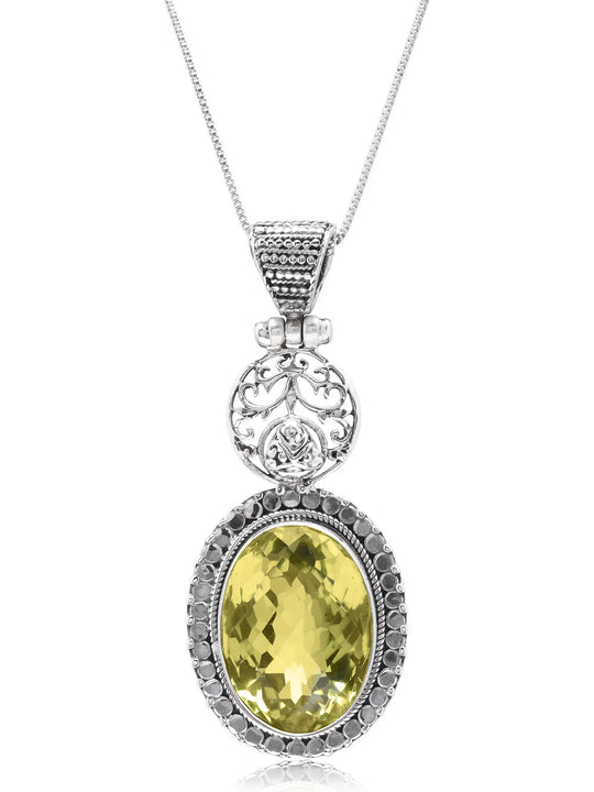 Faceted Oval Lemon Quartz Sterling Silver Pendant
