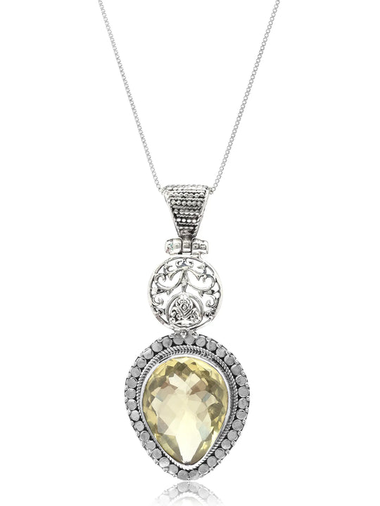 Lemon Quartz Teardrop Sterling Silver Pendant