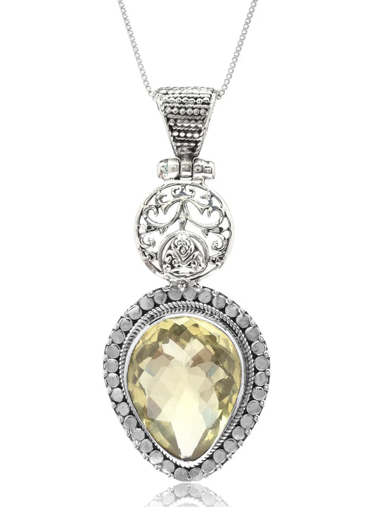 Lemon Quartz Teardrop Sterling Silver Pendant