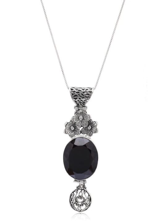 Smoky Quartz Floral Sterling Silver Pendant