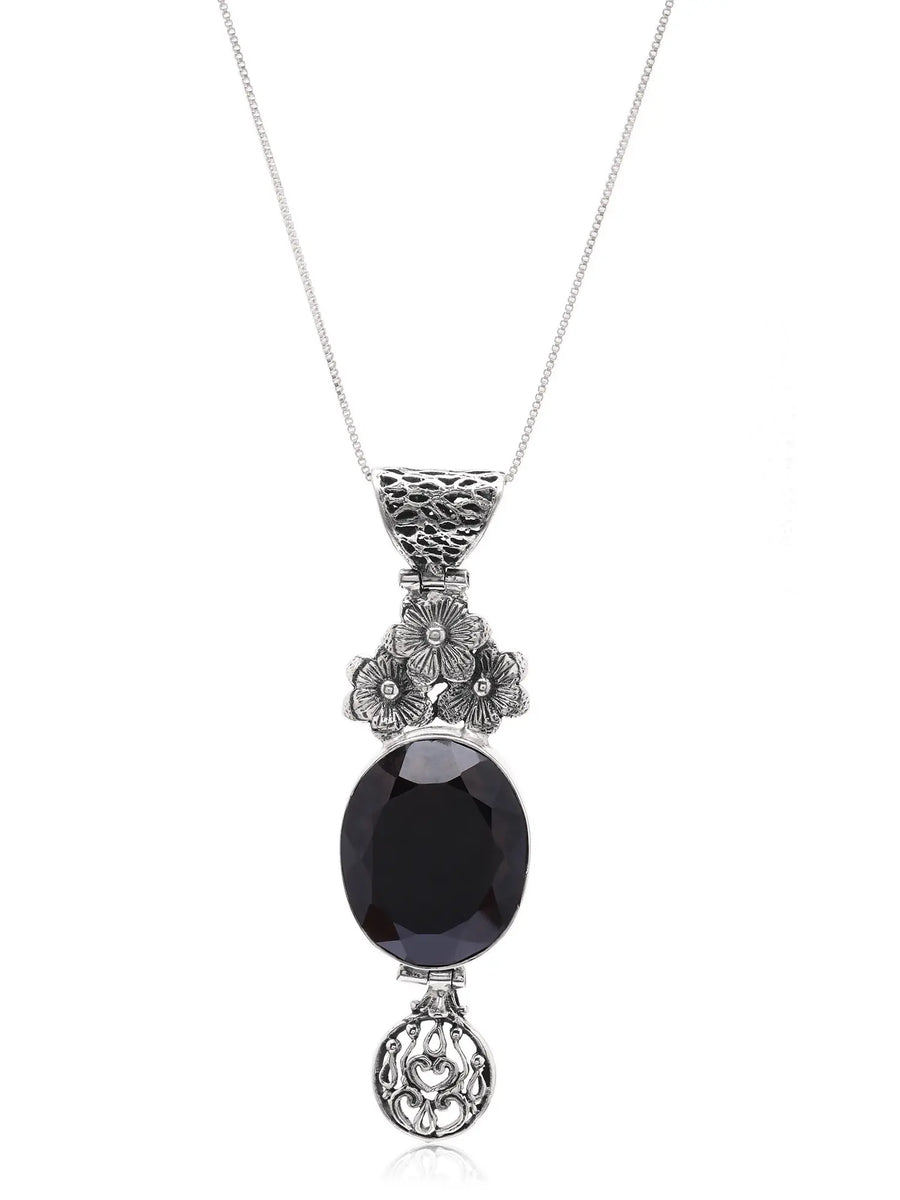 Smoky Quartz Floral Sterling Silver Pendant