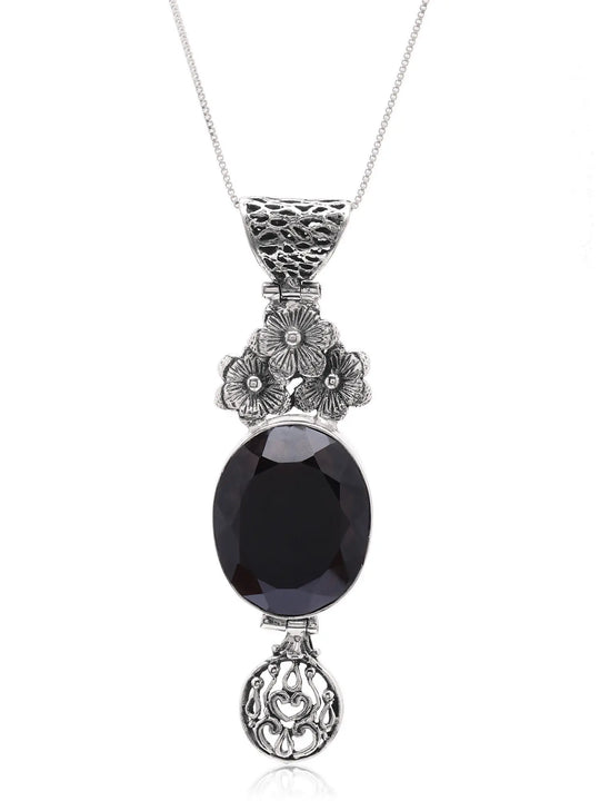 Smoky Quartz Floral Sterling Silver Pendant