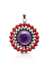 Coral, Pearl and Amethyst Floral Sterling Silver Pendant