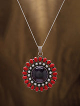 Coral, Pearl and Amethyst Floral Sterling Silver Pendant