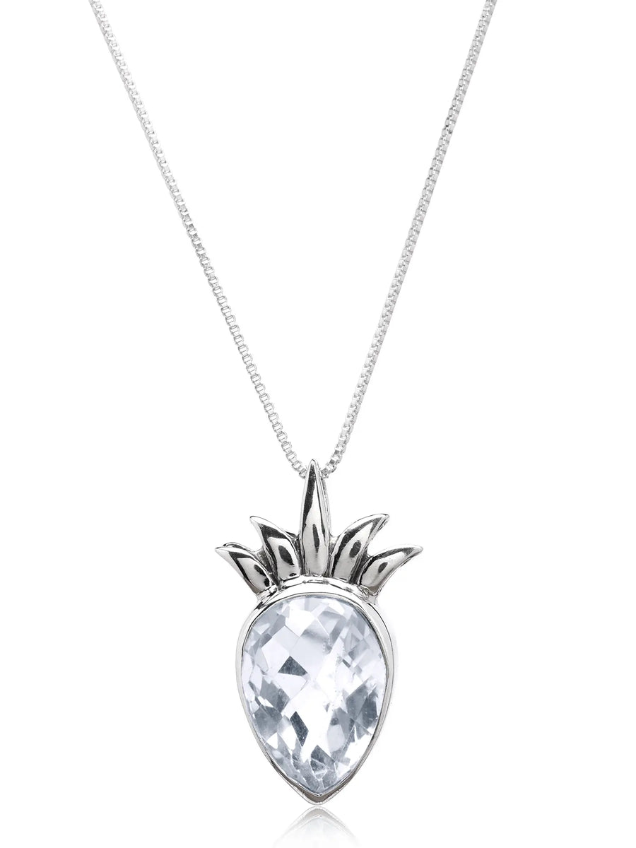 Inverted Teardrop Crystal Sterling Silver Pendant